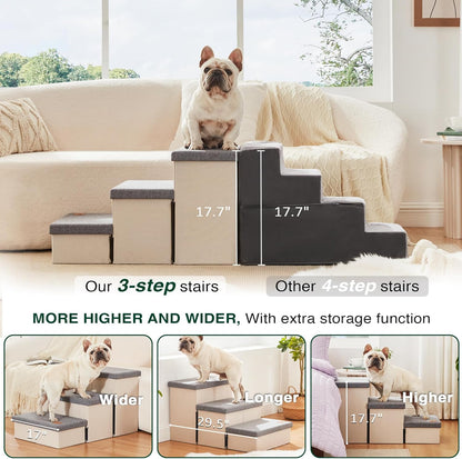 Love's cabin Dog Stairs with Storage 13" H, Foldable Pet Stairs for Small Medium or Large Dogs, Cat Puppy Steps Ramp with Zip up to 150 lbs, Solid Grey, 2 Steps
