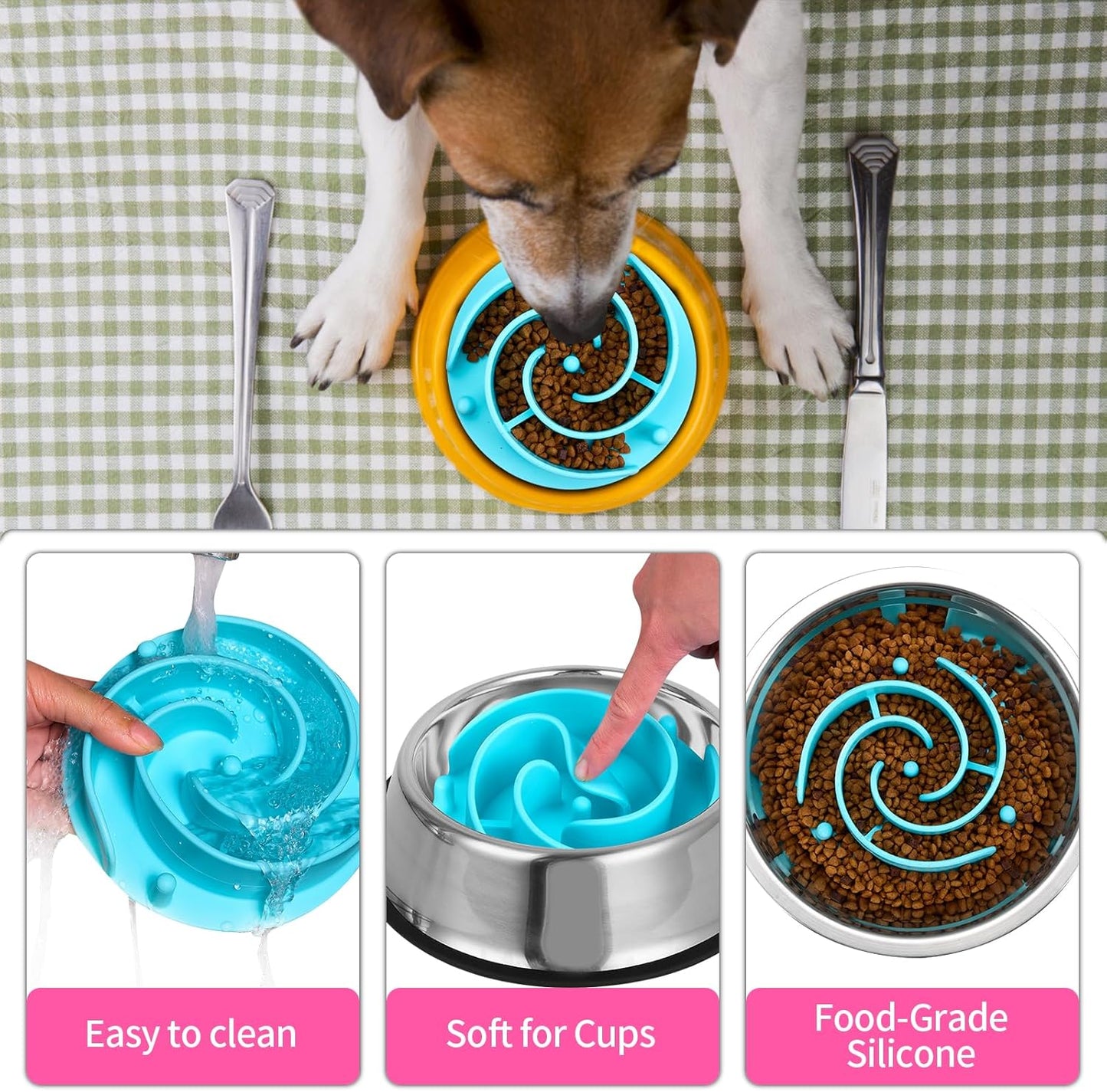 Slow Feeder Dog Bowls Insert, Bestalk Soft Silicone Slow Eating Feeder Insert with Suction Cups for Small, Medium and Large Dogs, Fit into Basic and Elevated Dog Bowls, Dark Blue