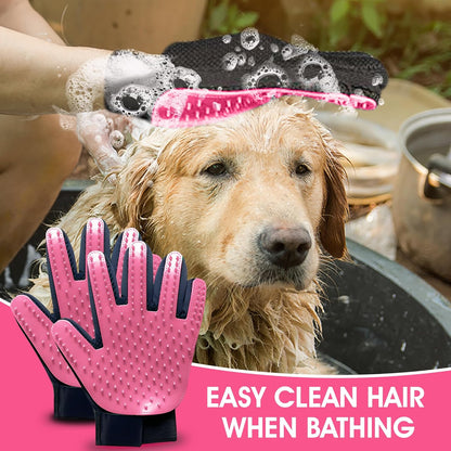 Upgrade Pet Grooming Gloves, Grooming Gloves for Dogs, Cats, Rabbits & Horses with Long and Short Hair, Efficient Pets Hair Remover Mittens - 1 Pair (Blue)