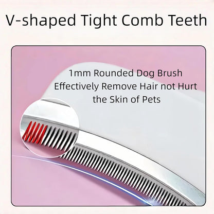 Pink Small Comb for Shedding Dogs & Cats, V-Shape Tight Teeth Deshedding Dog Brush with Ergonomic Design Grip Handle, Pro Pet Combs for Reducing Loose Hair