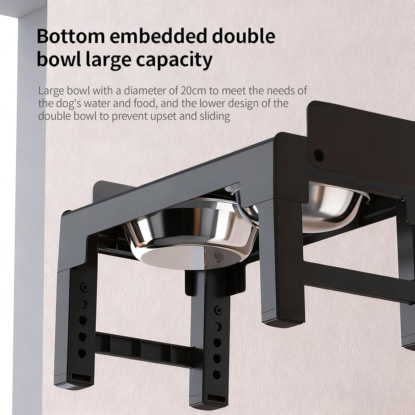 PAKEWAY Elevated Dog Bowls, Spill Proof, Tiltable Dog Feeder with 2 Stainless Steel Bowls, 6 Height Adjustable Raised Bowl