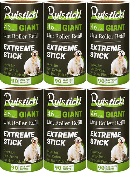 10 inch Mega All-Purpose Pet Hair Lint Roller Refills Compatible with Evercare Mega Roller 10'' Wide Ultra Sticky 60 Sheets Each Refill (Pack of 6, 360 Sheets Total)