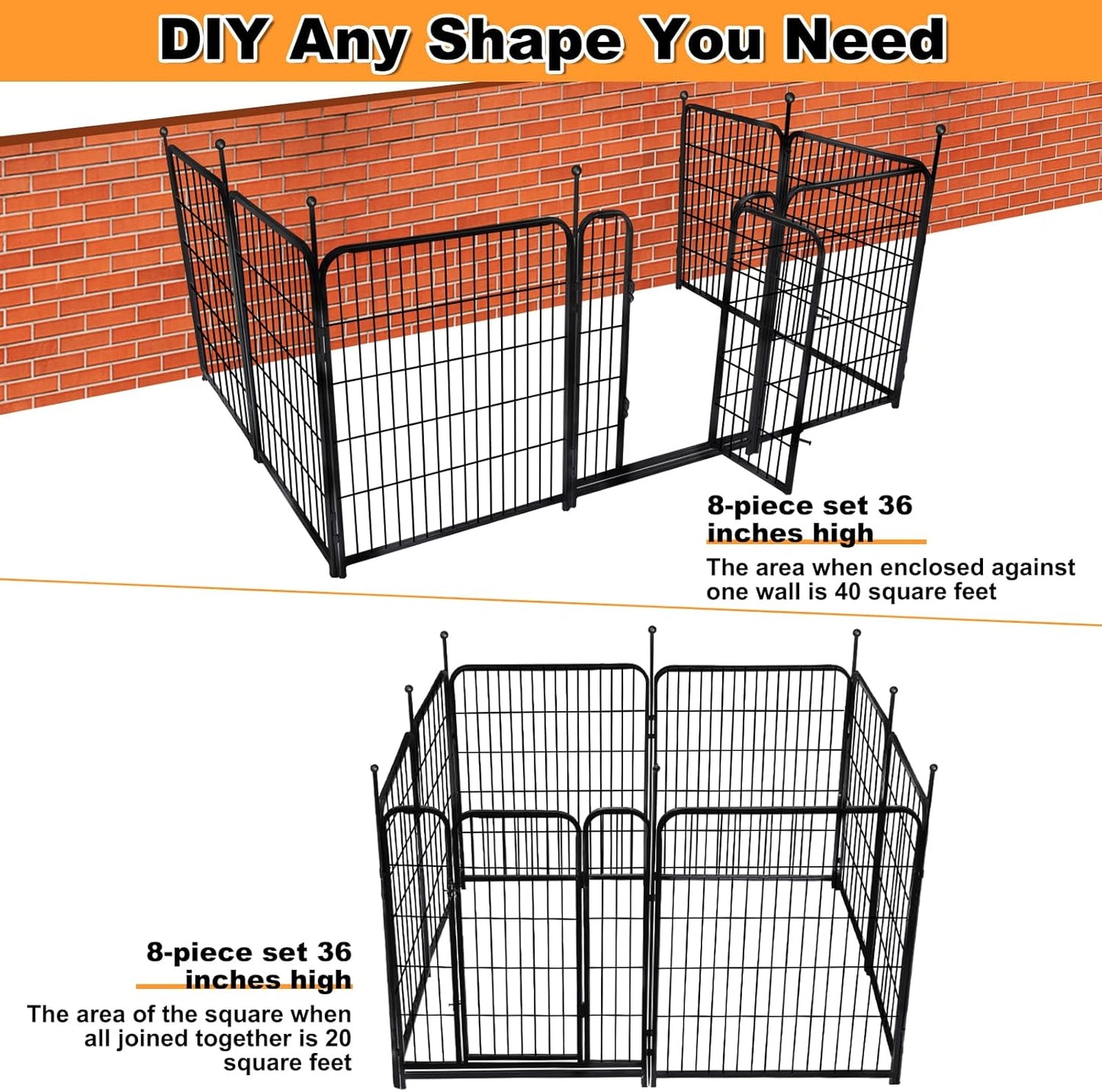 Getlay 36 in(H) Garden Fence, Wide Gate Low Threshold, 10 Panels Total 22.1 Ft(L) Heavy Duty Iron Animal Barrier Fence for Yard,Suitable for Indoor Or Outdoor Dog Fencing,Garden Border Fence