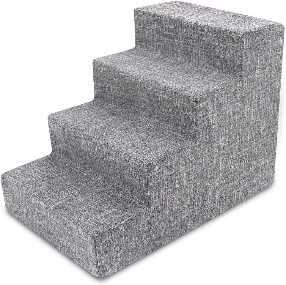 Best Pet Supplies Dog Stairs & Steps - Foam Steps for Small Dogs & Cats, Non-Slip Indoor Balanced Pet Step Support, Dog Ramp, No Assembly, Ash Gray Linen, 2-Step (12-inch Height)