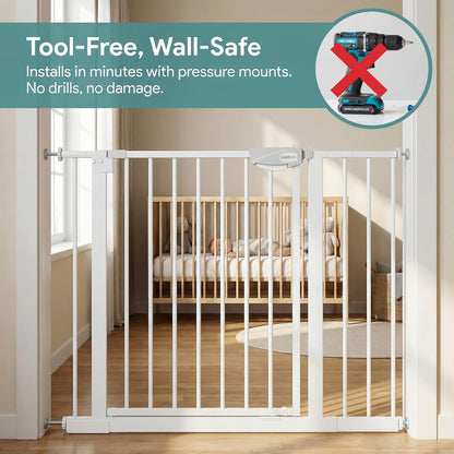 Safety Gate for Stairs & Doorways, Auto-Close Baby Gate or Dog Gate – Pressure Mount No Drilling, 30" Tall All Metal Frame with Dual Locking System (White, 30" Tall 29"-33" Wide)