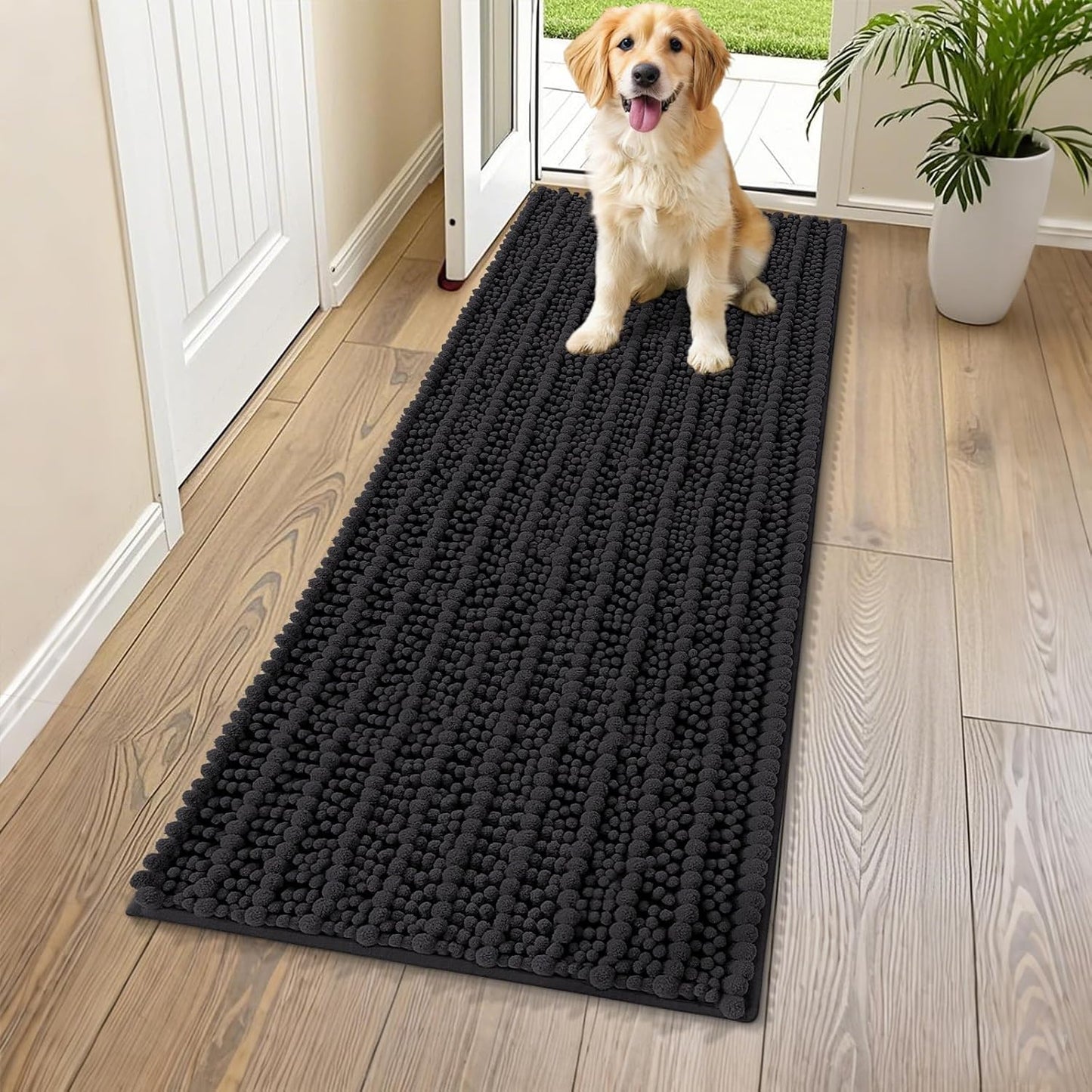 Smiry Dog Door Mat for Muddy Paws 30x20, Extra Soft Absorbent Chenille Doormat, Trap Moisture and Dirt, Non-Slip Machine Washable Front Door Mat for Indoor Entrance Inside Floor, Grey