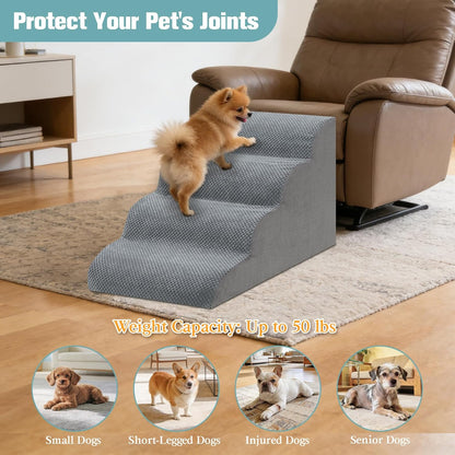 Dog Stairs for Small Dogs, 2-Step Dog Steps for Couch Sofa and Chairs, High-Density Foam Pet Steps Ramp with Removable Washable Cover for Older Injured Puppy Dogs and Cats, 11.81" H, Grey