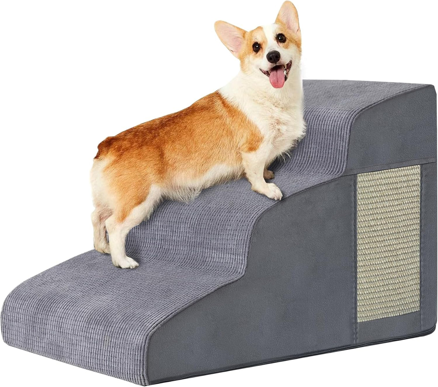 Dogs Steps for Bed, Dog Stairs for Small Dogs, 2-Step Dog Ramp for Bed, Couch, Sofa, and Chairs, Non-Slip Bottom Design, Cat Scratching, High Density Foam Portable Pet Step, Indoor, Grey