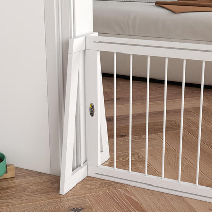 PawHut Freestanding Pet Gate, Wooden Dog Gate with 28"-75" Retractable Length, Support Feet, Non-Slip Mats, 3 Panel Pet Gate for Indoor, Stairway, Doorway, White