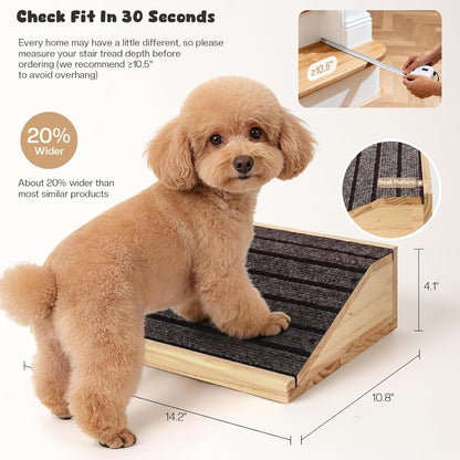 4-Pack Wooden Dog Ramp for Stairs, Anti-Slip Pet Steps for Small Dogs with Carpet Surface, Low-Angled Pet Ramps for Staircase, Steps and Stairs Assist for Injured & Aged Pets, Stairs Ramp for Dogs