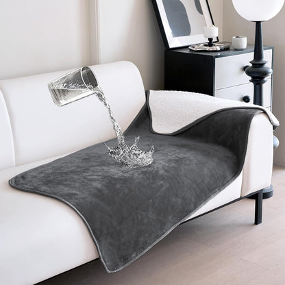gogobunny Waterproof Blanket for Bed Couch Sofa, Liquid Pee and Fur Proof Pet Blanket for Dog Puppy Cat, Reversible Sherpa Fleece Throw Blanket Furniture Cover Protector (Grey, 50x60 inches)
