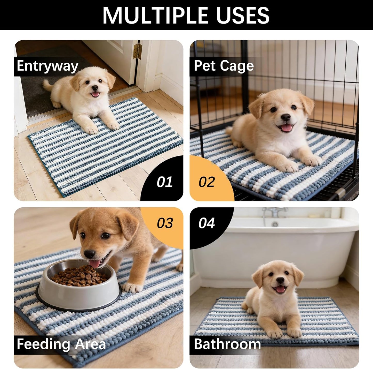 Dog Door Mat for Muddy Paws - Absorbent Quick-Dry Non-Slip Washable Chenille Pet Rug, Indoor Entryway Mat for Front Door & Crate (Brown, 24" L*16" W)
