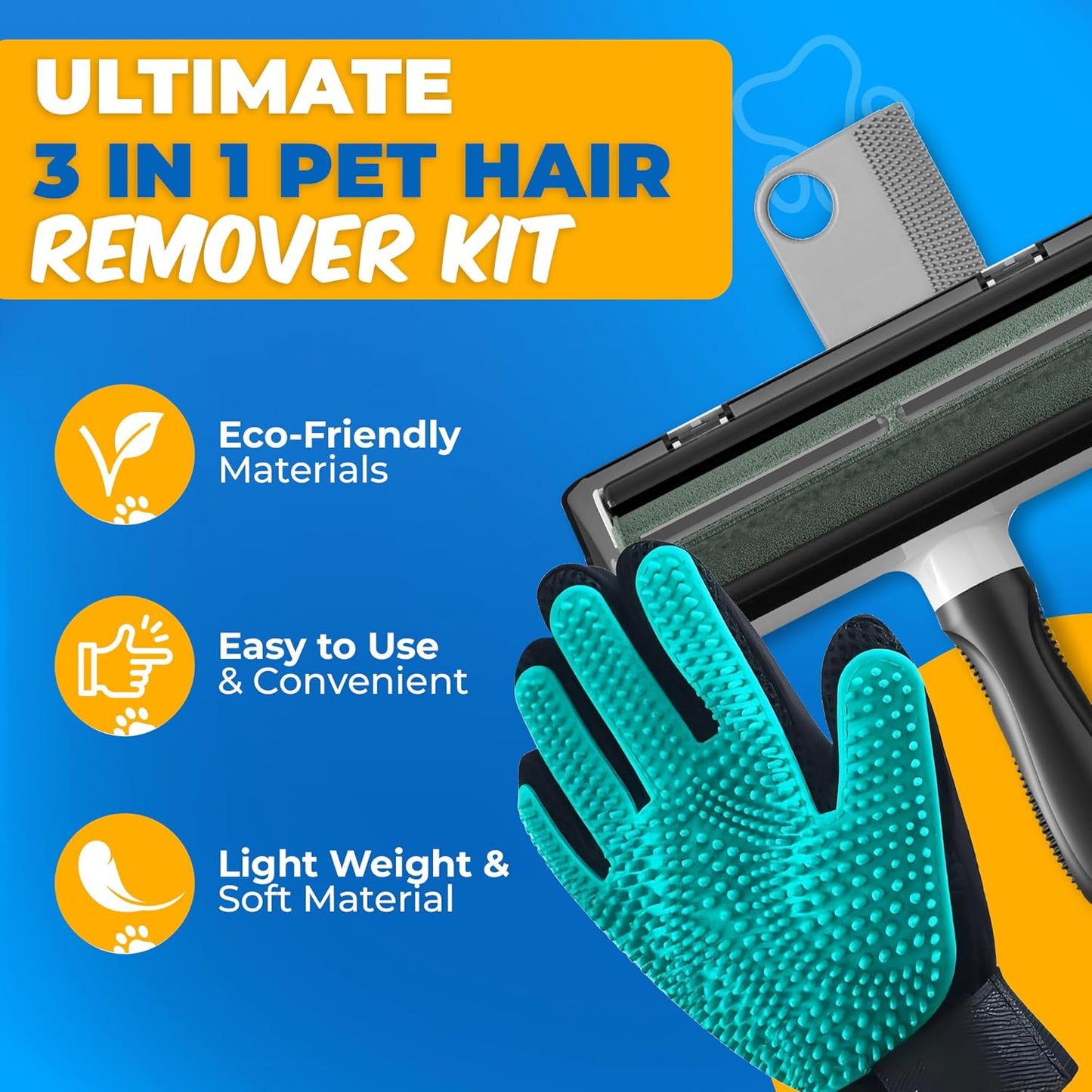 Pet Hair Removal Glove for Dogs & Cats – Dog Grooming Gloves for Shedding, Pet Hair Remover Glove – Pet Grooming Gloves, Cat Grooming Gloves & Cat Brush Glove (Glove + Finger Toothbrush Kit)
