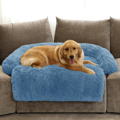 Calming Dog Bed Fluffy Plush Dog Mat for Furniture Protector with Removable Washable Cover for Large Medium Small Dogs and Cats (Large, Light Grey)