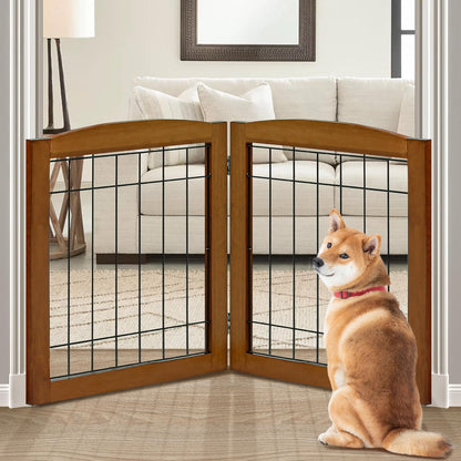 LZRS 2-Panel Freestanding Foldable Wood Dog Gate – Solid Wood & Steel Wire, Chew-Resistant Pet Barrier for Indoor Use, Ideal for Small to Medium Dogs, White