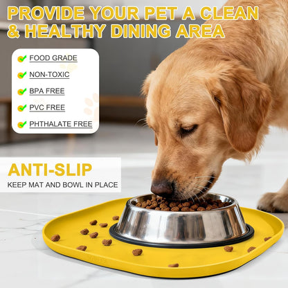 Small Silicone Pet Food Mat with Raised Edge for Food and Water Bowl, Square Dog Feeding Mats, Cat Food Trays for Floor Waterproof, Rubber Tray for Dogs and Cats, 12 x 12 x 0.7 Light Olive Green