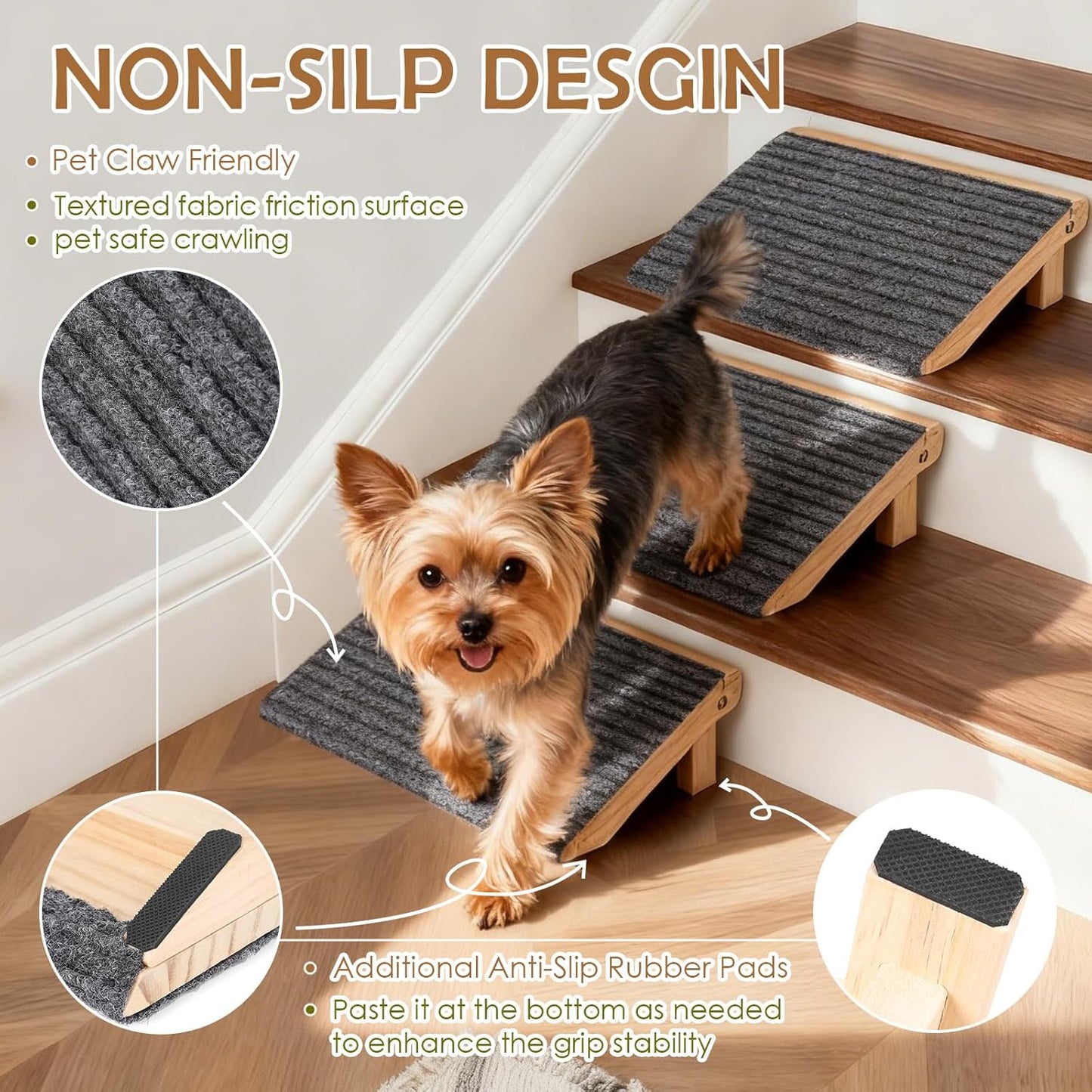 2 Pack Dog Ramp Stairs for Small Dogs – 2-in-1 Solid Wood Pet Ramp & Calf Stretcher, Supports 170lbs, Non-Slip Carpet, Gentle Slope for Senior/Injured/Aging Dogs, Indoor/Gym Use, No Assembly Required