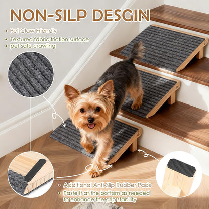 2 Pack Dog Ramp Stairs for Small Dogs – 2-in-1 Solid Wood Pet Ramp & Calf Stretcher, Supports 170lbs, Non-Slip Carpet, Gentle Slope for Senior/Injured/Aging Dogs, Indoor/Gym Use, No Assembly Required
