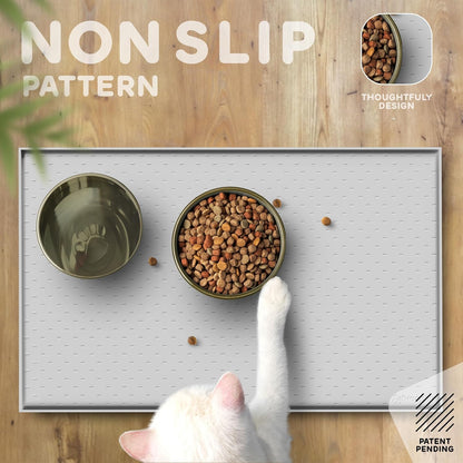 Dog Food Mat - Raised Edges Dogs Mat for Food and Water Prevent Spill, Waterproof Cat Food Mats Protect Floors, Easy Clean Dog Bowl Mats for Food and Water, Silicone Pet Feeding Placemats