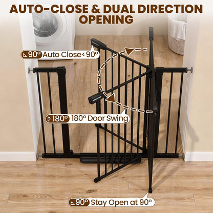 Baby Gate for Stairs, 29.7-40.6" Auto Close Dog Gate Indoor for Doorways, Dual-Lock Design, Adjustable Pet Gate No Drilling with Walk Thru Door for Hallways, Stroller Friendly, Black