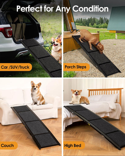 Folding Dog Ramp for Car SUV Truck, 17.3" x 71" Portable Pet Ramp for Large Dogs, Lightweight Non-Slip Dog Car Ramp, Sturdy Dog Ramp for Cars and High Beds, Easy to Carry and Store