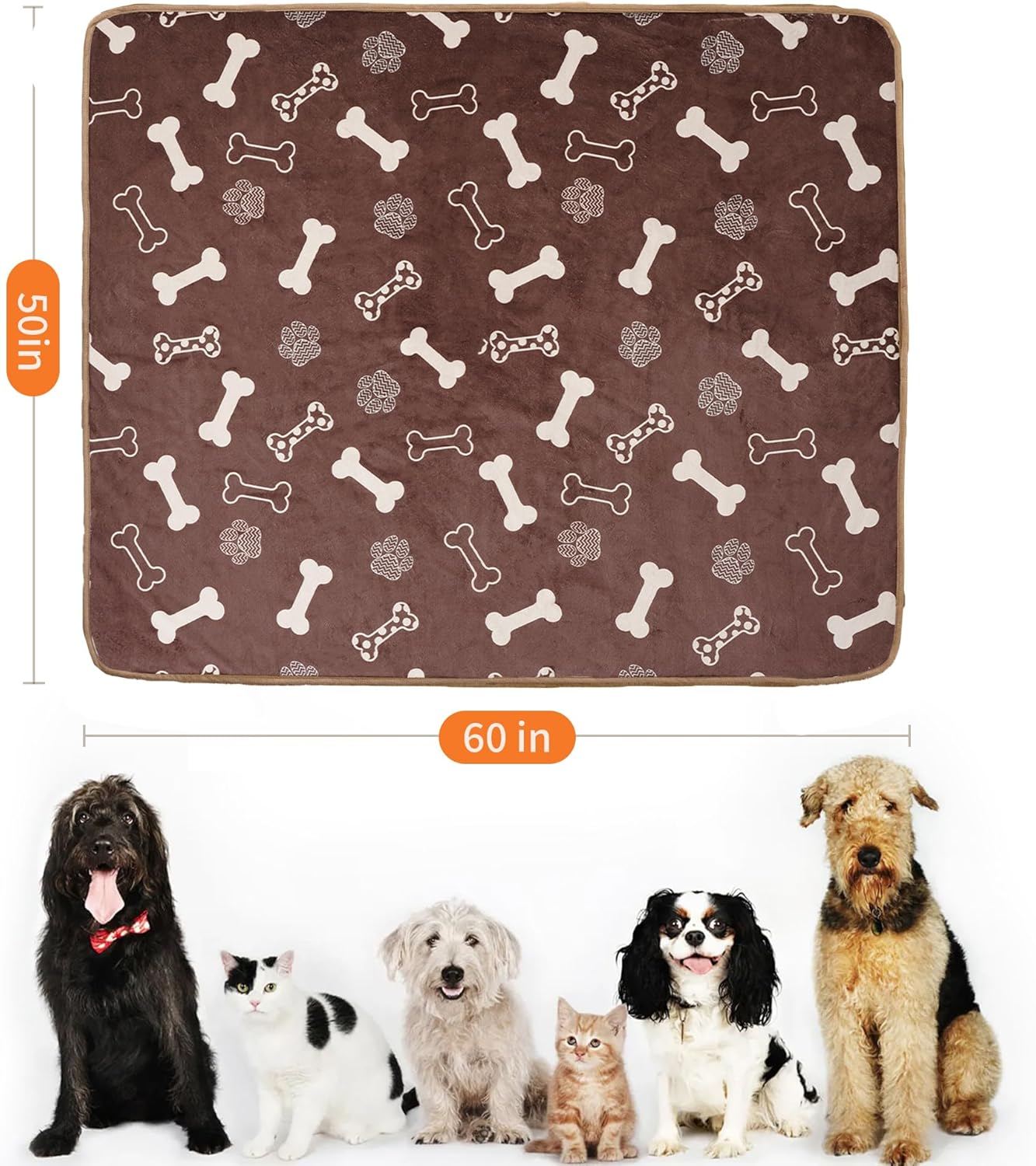 Waterproof Dog Blankets Pet Blanket 50"x60", Soft Fluffy Sofa Car Bed Protector, Reversible Sherpa Fleece Dog Blanket for Large Dogs (Dark Grey-Paws)