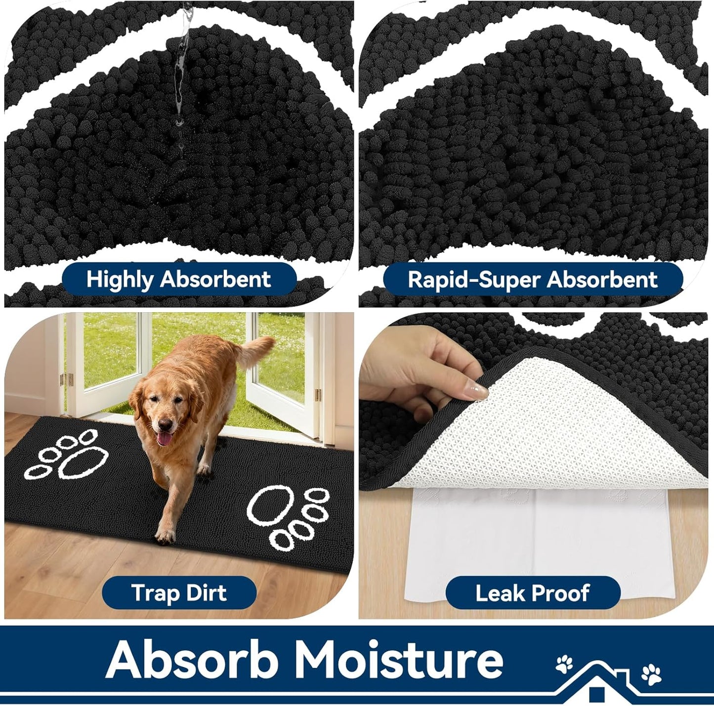 Bcoimo Super Absorbent Dog Door Mat, 30"*20" Anti Slip Mat for Muddy Paws, Pet Rugs for Dirty Paws Washable that Absorbs Moisture and Dirt, for Dog Cage and Pet Resting Carpet
