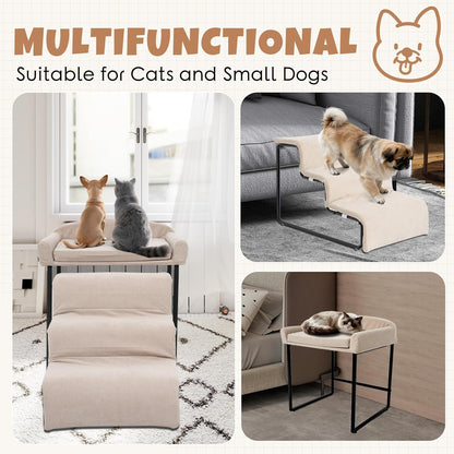 Stairs for Dogs to get on Bed 3-Step Pet Ramp for High Beds Sponge Dog Ramp Non-Slip Washable Cover The Sturdy Iron Frame with Anti-Slip Points Ideal for Small Dogs Cats Senior Pets with Joint Issues