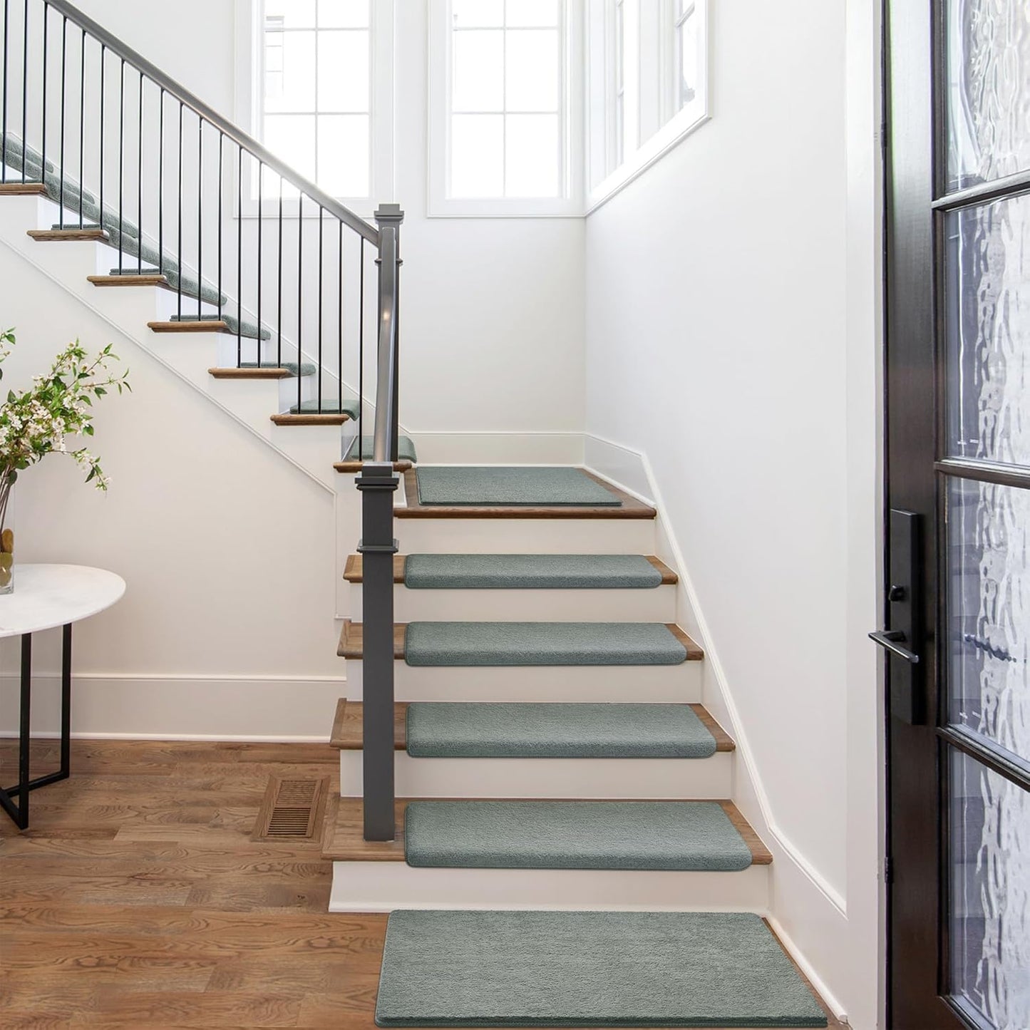 PURE ERA Carpet Stair Treads Ultra Plush 9.5" X 30"Soft Bullnose Indoor Stair Protectors Pet-Friendly Non-Slip Skid Resistant Tape Free Washable Reusable(14 Pieces, Cream Gray)