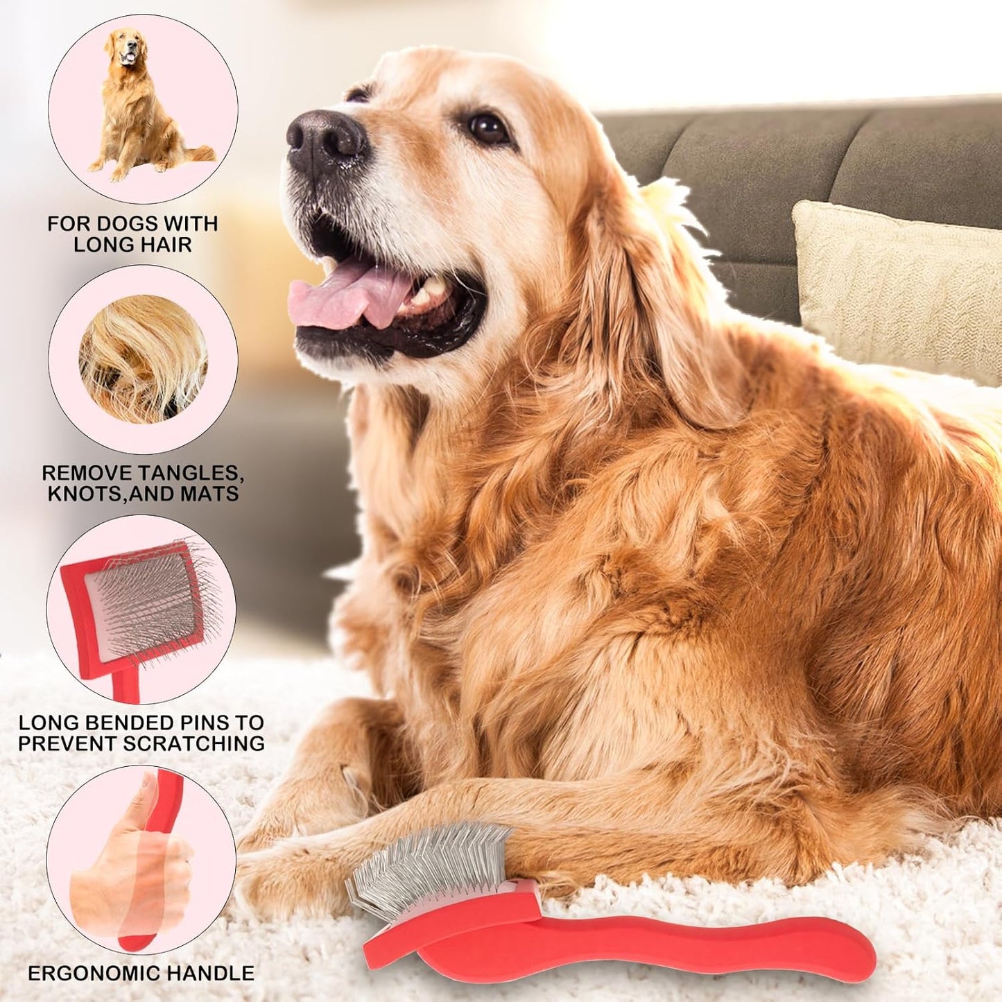 Dog Slicker Brush for Golden Doodle Grooming Kit - Dematting Brushes for Goldendoodles, Labradoodles, Poodles - Pet Hair Brush for Medium & Long Haired Dogs - Large (Blue)