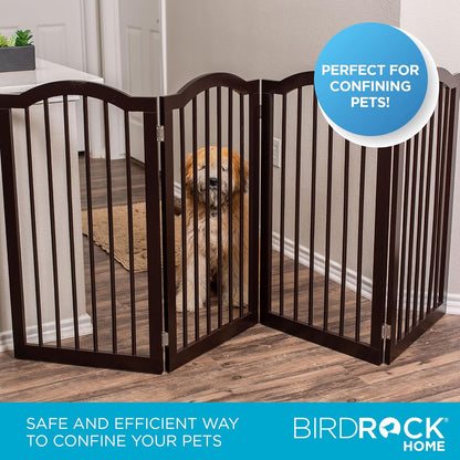 INTERNET'S BEST Arched Top Dog Gate | 4 Panel, 24" H Wooden Pet Barrier for Dogs or Cats | Freestanding Folding Room Divider for Doorways, Hallways, Stairs, and Porch | Portable, Extra Wide | Espresso