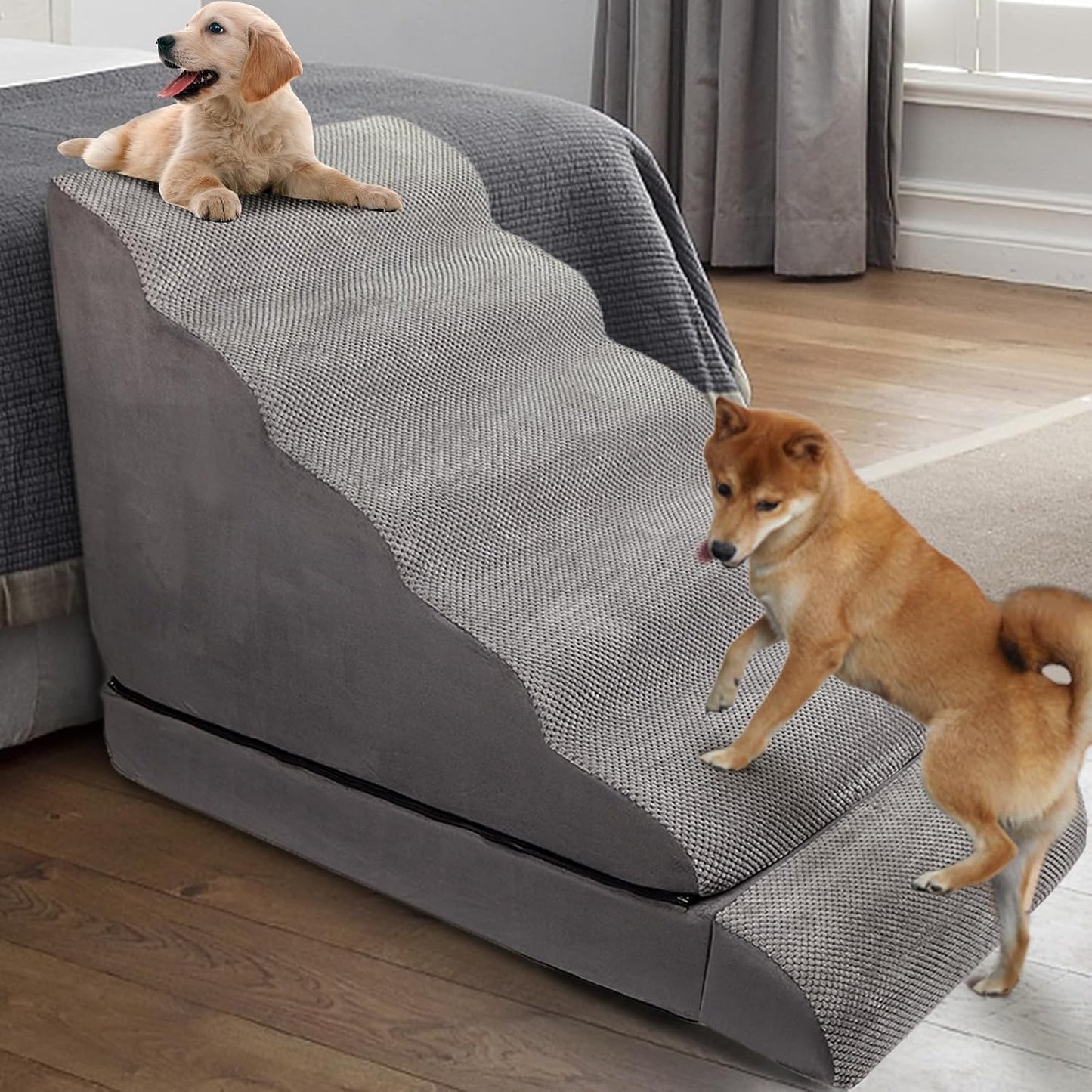 Dog Stairs for High Beds 30-36 inches Tall, 6-Step Pet Stairs/Steps for High Bed 32-36 inches for Small Large Dogs, Foam Dog Steps for Beds for Old Dogs/Cats, Dark Grey