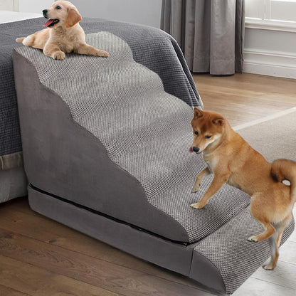 Dog Stairs for High Beds 30-36 inches Tall, 6-Step Pet Stairs/Steps for High Bed 32-36 inches for Small Large Dogs, Foam Dog Steps for Beds for Old Dogs/Cats, Dark Grey