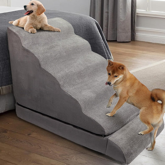 Dog Stairs for High Beds 30-36 inches Tall, 6-Step Pet Stairs/Steps for High Bed 32-36 inches for Small Large Dogs, Foam Dog Steps for Beds for Old Dogs/Cats, Dark Grey