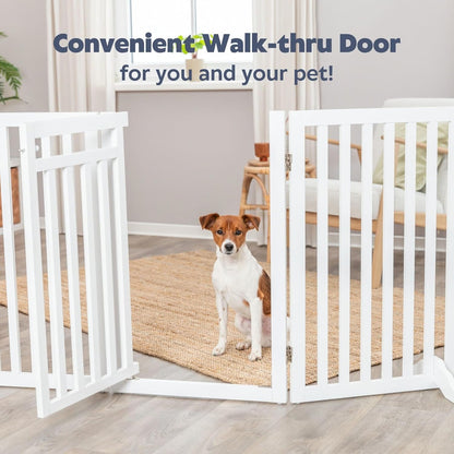 Trixie Freestanding 4-Panel Pet Gate, 31.5-in Tall Foldable Indoor Dog Barrier Fence, 81.2-in Max Width with Walk-Thru-Door, White
