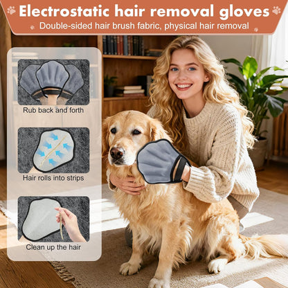 Pet Hair Removal Glove, Electrostatic Pet Hair Remover Glove for Cats & Dogs, Pet Hair Remover Tool for Laundry, Couch, Carpet, Car Seat - Upgraded Five-Finger, Reusable, Black+Black