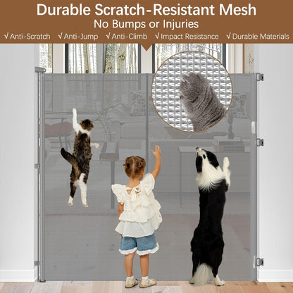 Reinforced 55" Extra Tall Pet Gate for Doorway - No Jumping Over, 55" Wide Retractable Baby Gates with Support Rods - No Crawling Under, Climb Proof Cat Gate for Stairs Tall Retractable Dog Gate/Black