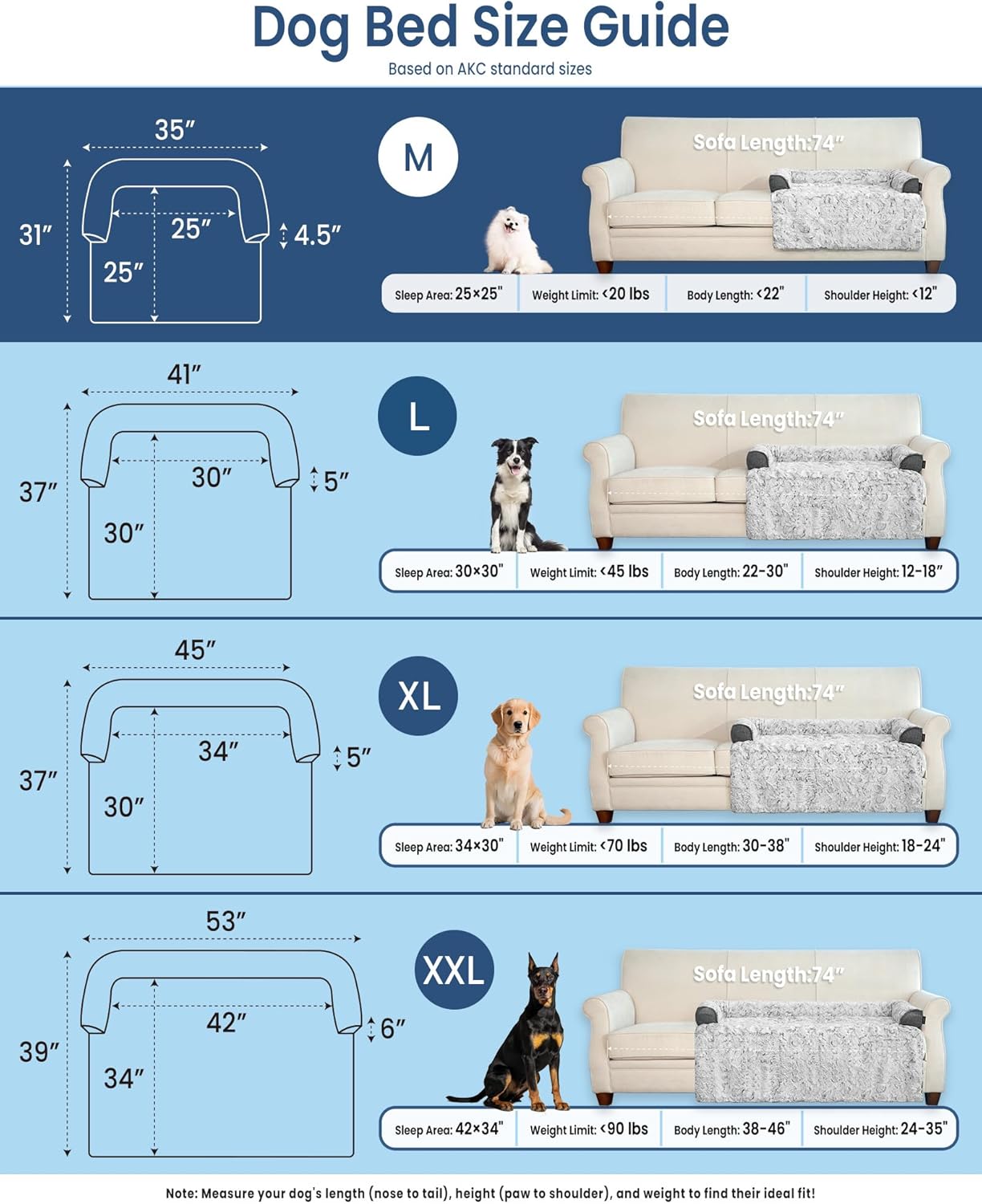 Calming Large Dog Bed for Couch, 41 x 37 inch Removable Couch Cover for Dogs Washable, Non-Slip Fluffy Plush Dog Sofa Mat for Furniture Protector - Grey