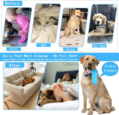 Dog Paw Cleaner Kit for L/XL Dogs - Quick Clean No Full Bath, 2-in-1 Paw Wash Cup with Detachable Silicone Brush Head, Includes Bath Brush & 3 Absorbent Towels, Blue