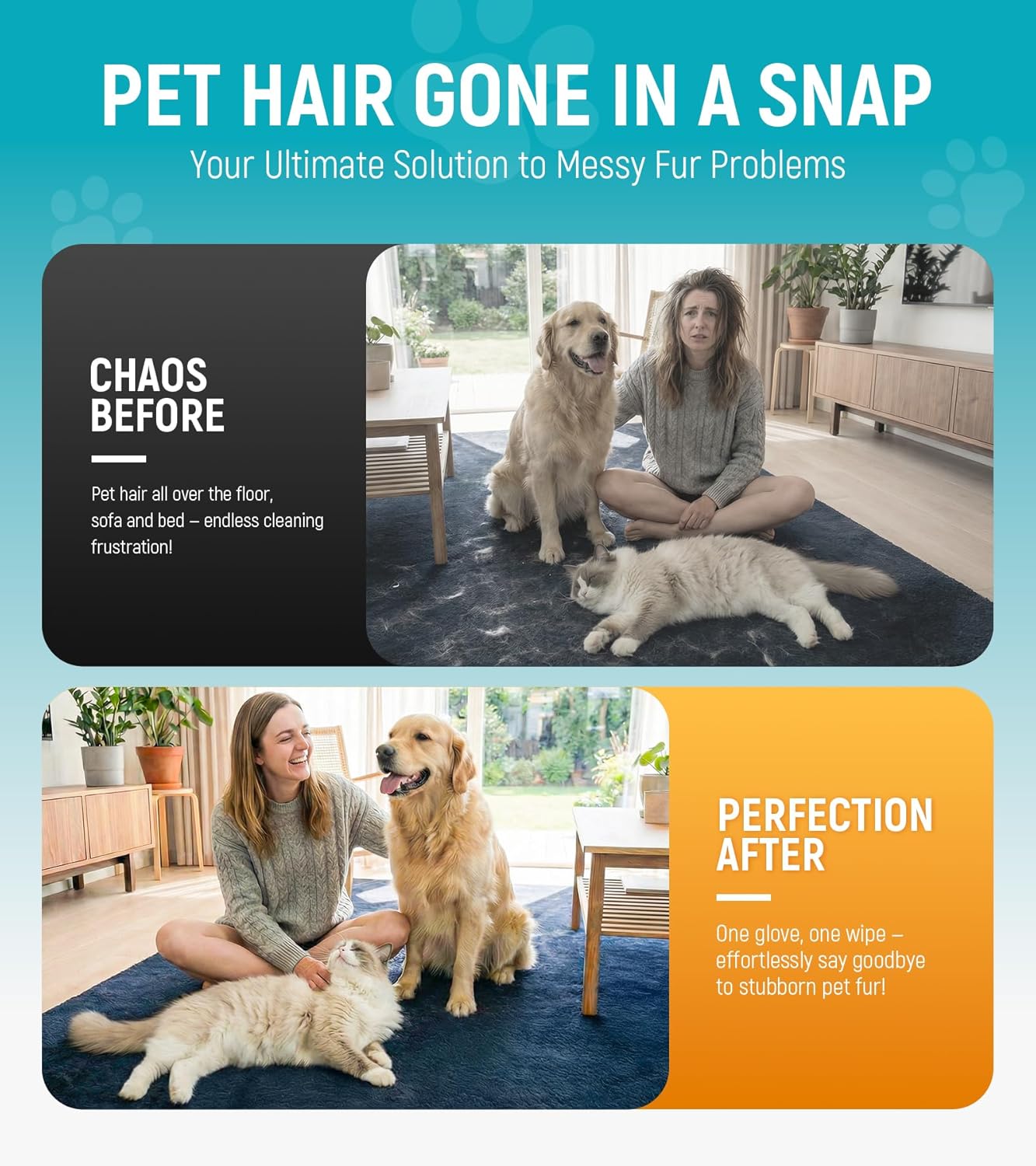 Pet Hair Removal Glove for Dogs & Cats - Upgraded Reusable Electrostatic Pet Hair Glove, Pet Hair Remover Tool for Laundry, Couch, Carpet & Car Seat, Gentle Grooming Mitt