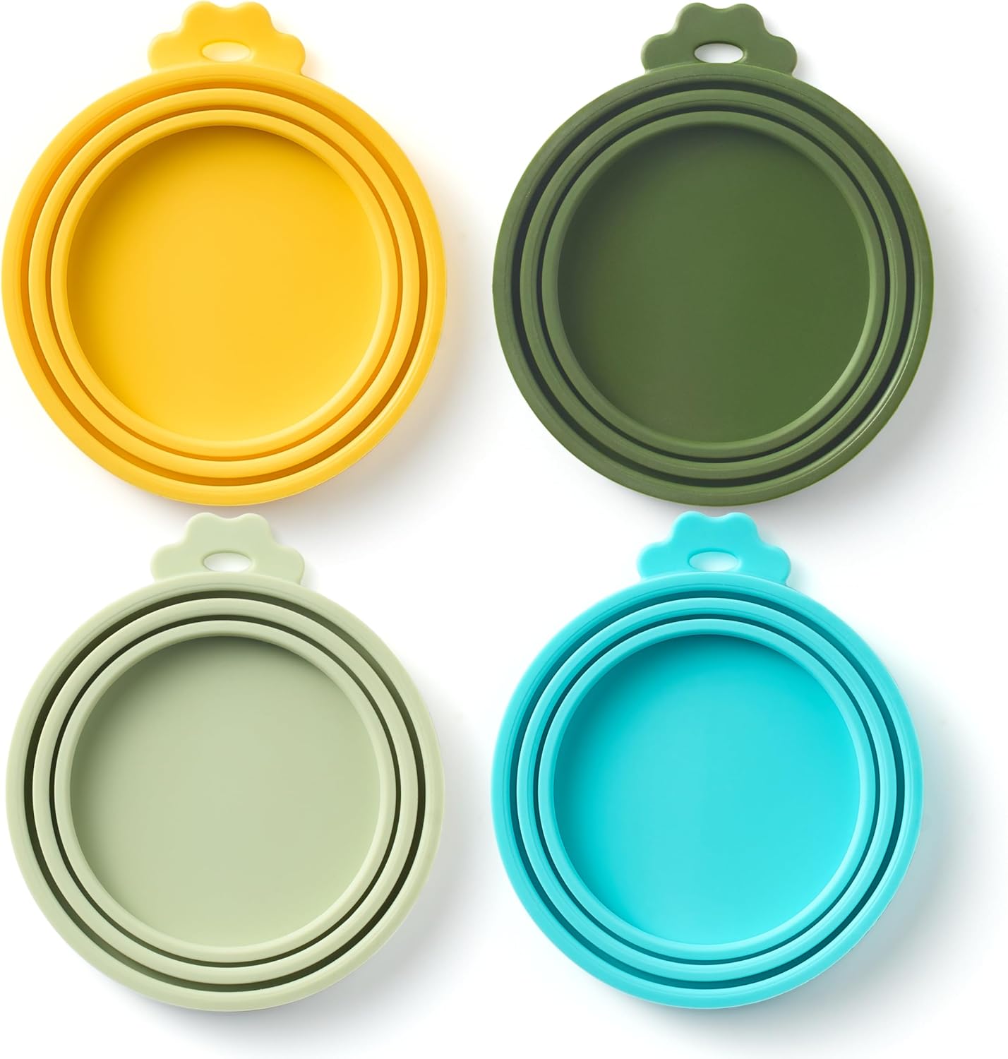 4 Pack Universal Pet Food Can Covers Lids - One fit 3 Standard Size Cans for Cats and Dogs Food Cans - Easy to Clean - Safe Silicone - Pastel Meadow