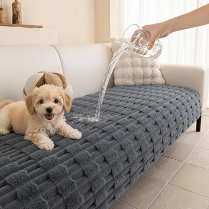 MYSKY HOME 100% Waterproof Couch Cover for Dogs, Plush Pet Couch Covers for Sofa Washable, Couch Covers for 2 Cushion Sofa Pet Friendly, Non-Slip Durable Sofa Cover Slipcover Protector, Cream, 35"x63"