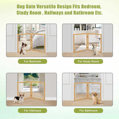 LZRS Clear Dog Gate for Indoor Use - Transparent Pet Fence with Solid Hardwood and Plastic Board, Stylish & Durable freestanding Pet Gate for Doorways, Stairs and Hallways-2 Panel Cherry