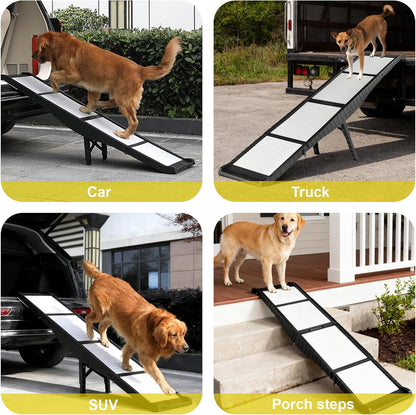 Foldable Dog Ramp for Cars, 8 Adjustable Heights Pet Ramp with Support Legs, Non-Slip & Easy to Clean Portable Dog Ramp, Supports 220 lbs, Foldable to Carry-On Size, Ideal for Large Dogs