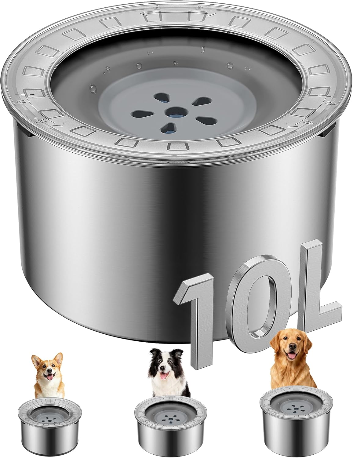 Heouvo 1 Gallon Large Dog Water Bowl No Spill,【Anti Digging Lid & Rubber Bottom】 Spill Proof Dog Bowl, Anti Splash Mess Dripless Slow Drinking Stainless Steel Water for Sloppy Messy Drinkers Car