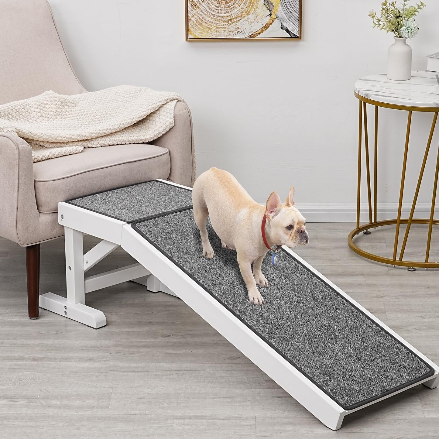 MEWANG Dog Ramp for Bed - Pet Ramp for Dogs with Non-Slip Carpet and Top Platform - 49.2" Long Dog Ramps for Small and Medium Dogs - Dog Ramp for Couch, Bed or Sofa - 49.2" x 15.7" x 14", White