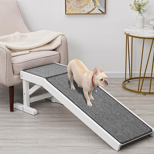 MEWANG Dog Ramp for Bed - Pet Ramp for Dogs with Non-Slip Carpet and Top Platform - 49.2" Long Dog Ramps for Small and Medium Dogs - Dog Ramp for Couch, Bed or Sofa - 49.2" x 15.7" x 14", White
