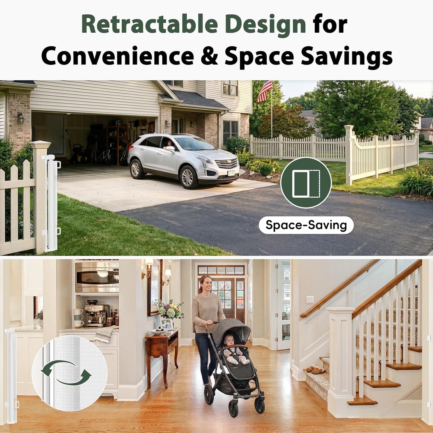250" Reinforced Extra Wide Baby Gate Retractable Dog Gate, 21ft Extra Long Baby Gate Retractable Gates for Dogs, 48" Extra Tall Pet Gate Retractable Fence Outdoor Gate for Deck/Garage/Patio, Black