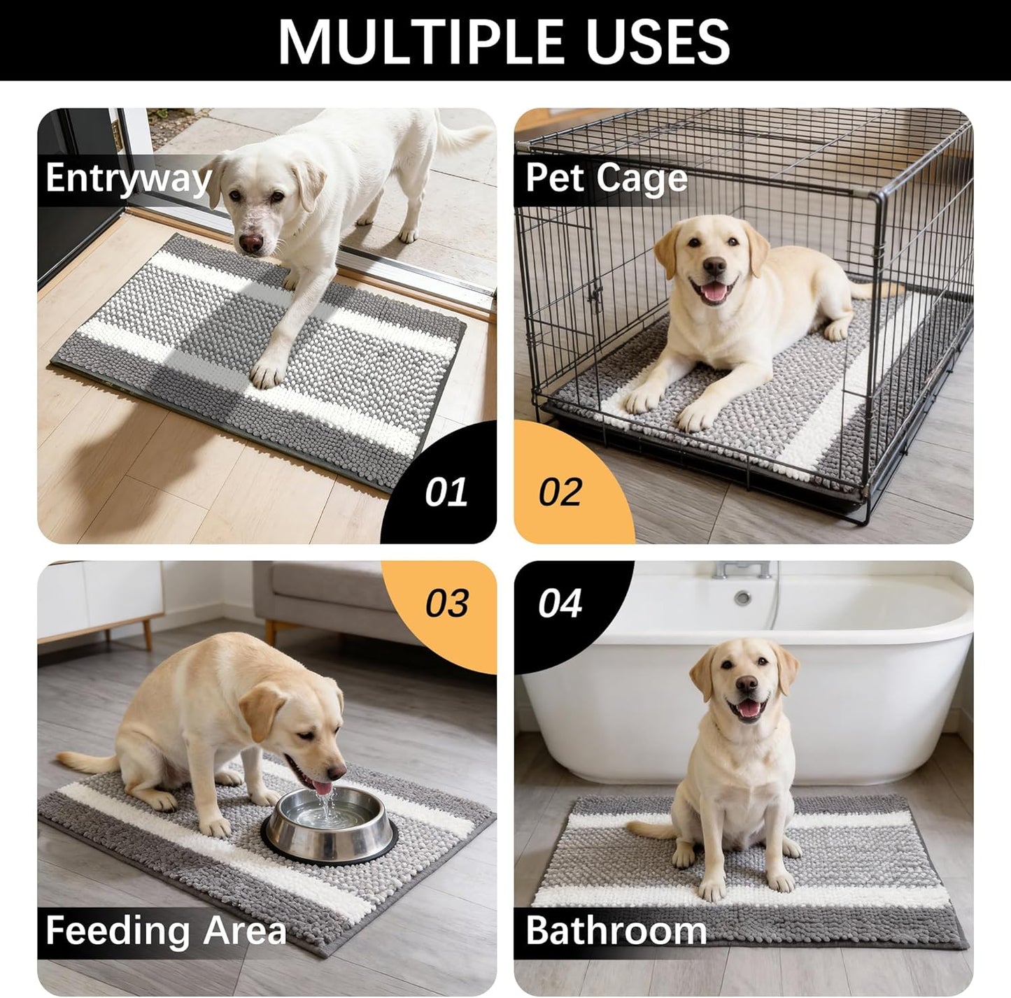Dog Door Mat for Muddy Paws - Absorbent Quick-Dry Non-Slip Washable Chenille Pet Rug, Indoor Entryway Mat for Front Door & Crate (Brown, 24" L*16" W)