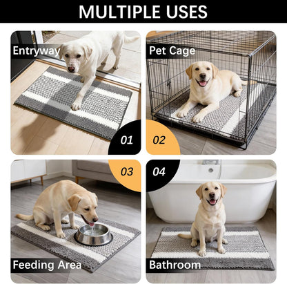 Dog Door Mat for Muddy Paws - Absorbent Quick-Dry Non-Slip Washable Chenille Pet Rug, Indoor Entryway Mat for Front Door & Crate (Brown, 24" L*16" W)